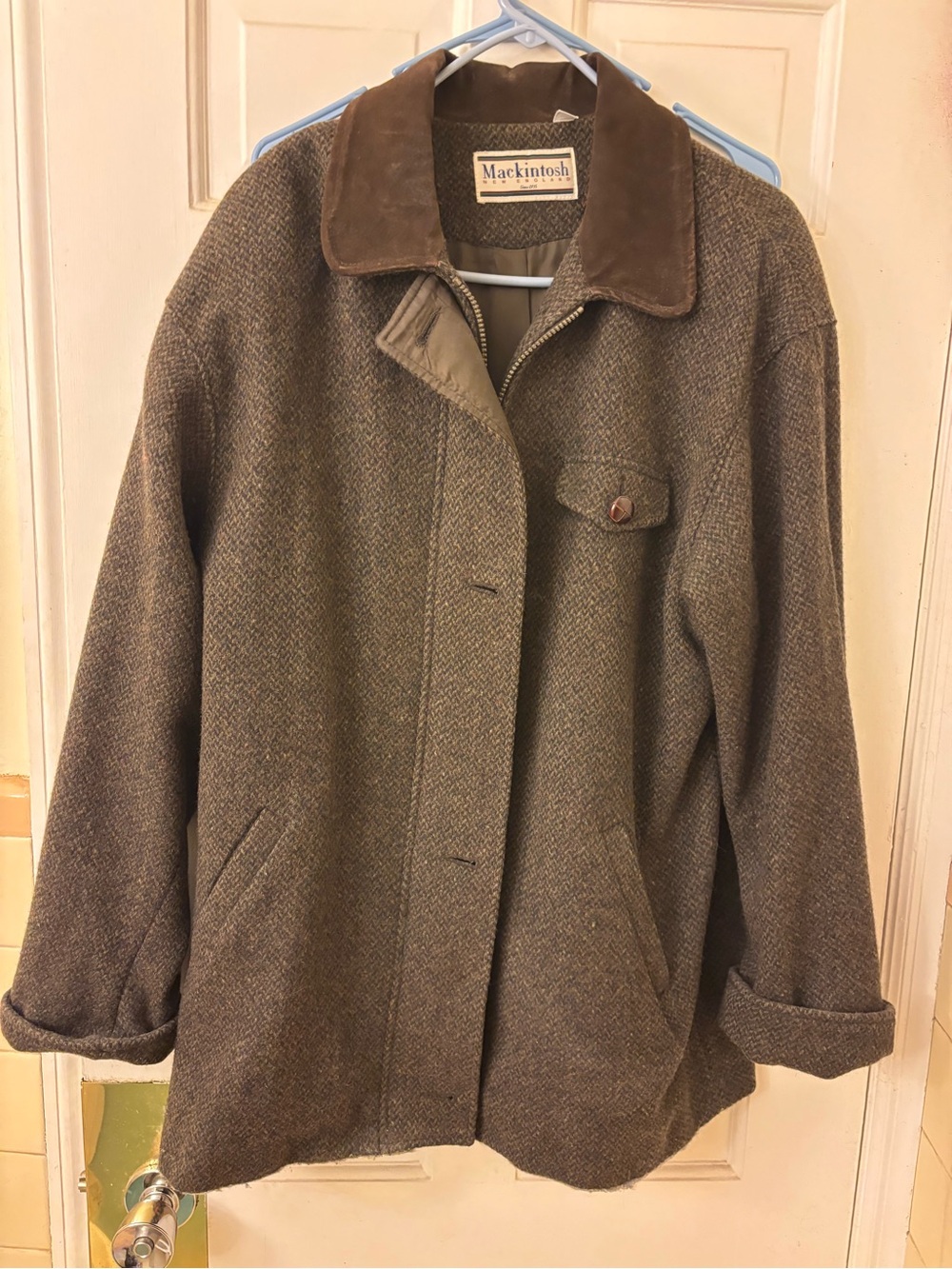 Brown Wool Blend Jacket with Suede Collar